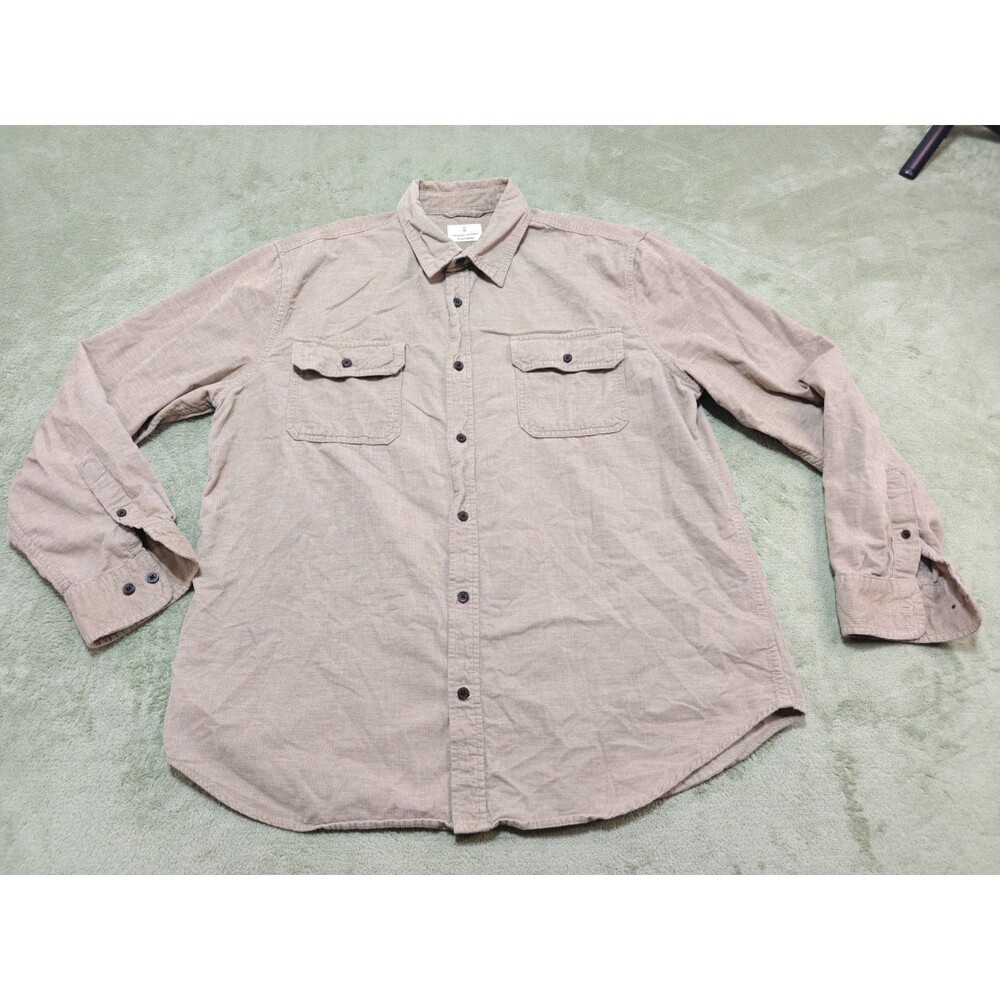 Mutual Weave Mens XL Corduroy Shirt Long Sleeve Button Up Beige Flap Pocket